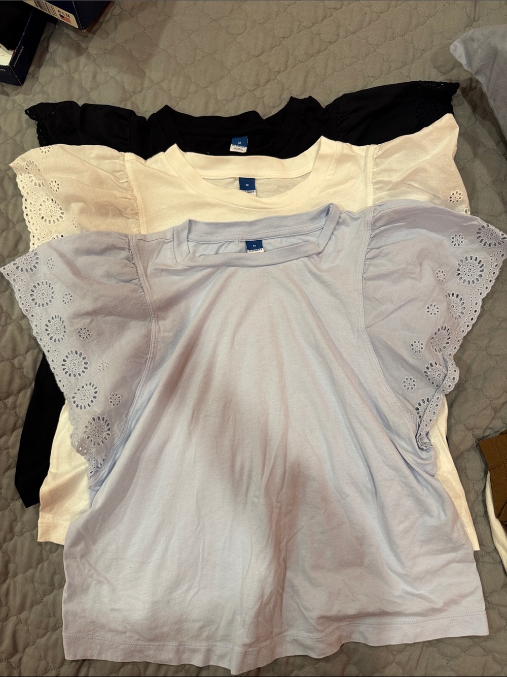 Old Navy Eyelet Flutter Sleeve Tee - Light Blue, White & Black (all 3)
